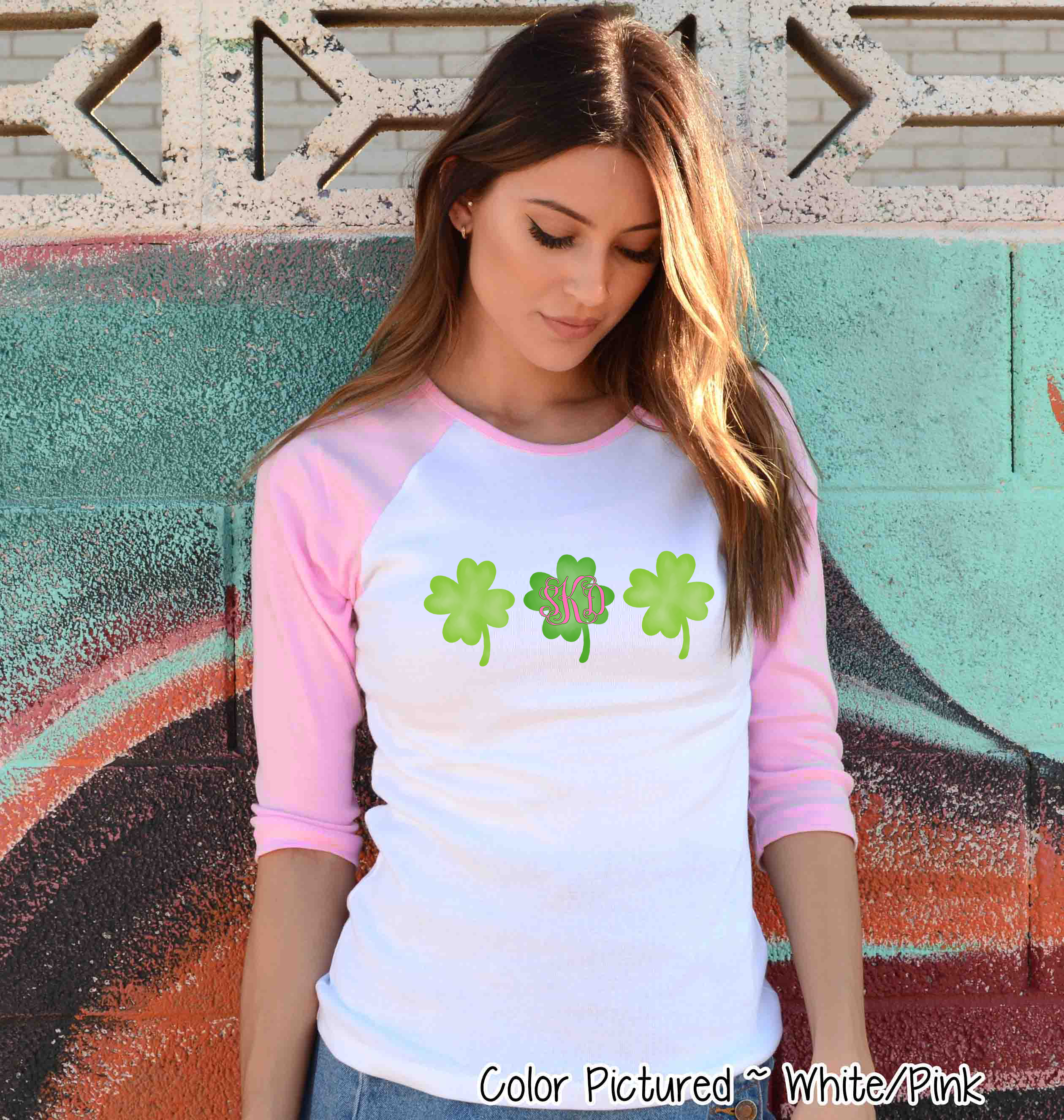 Monogram Watercolor Clover Trio St Patricks Day Tee