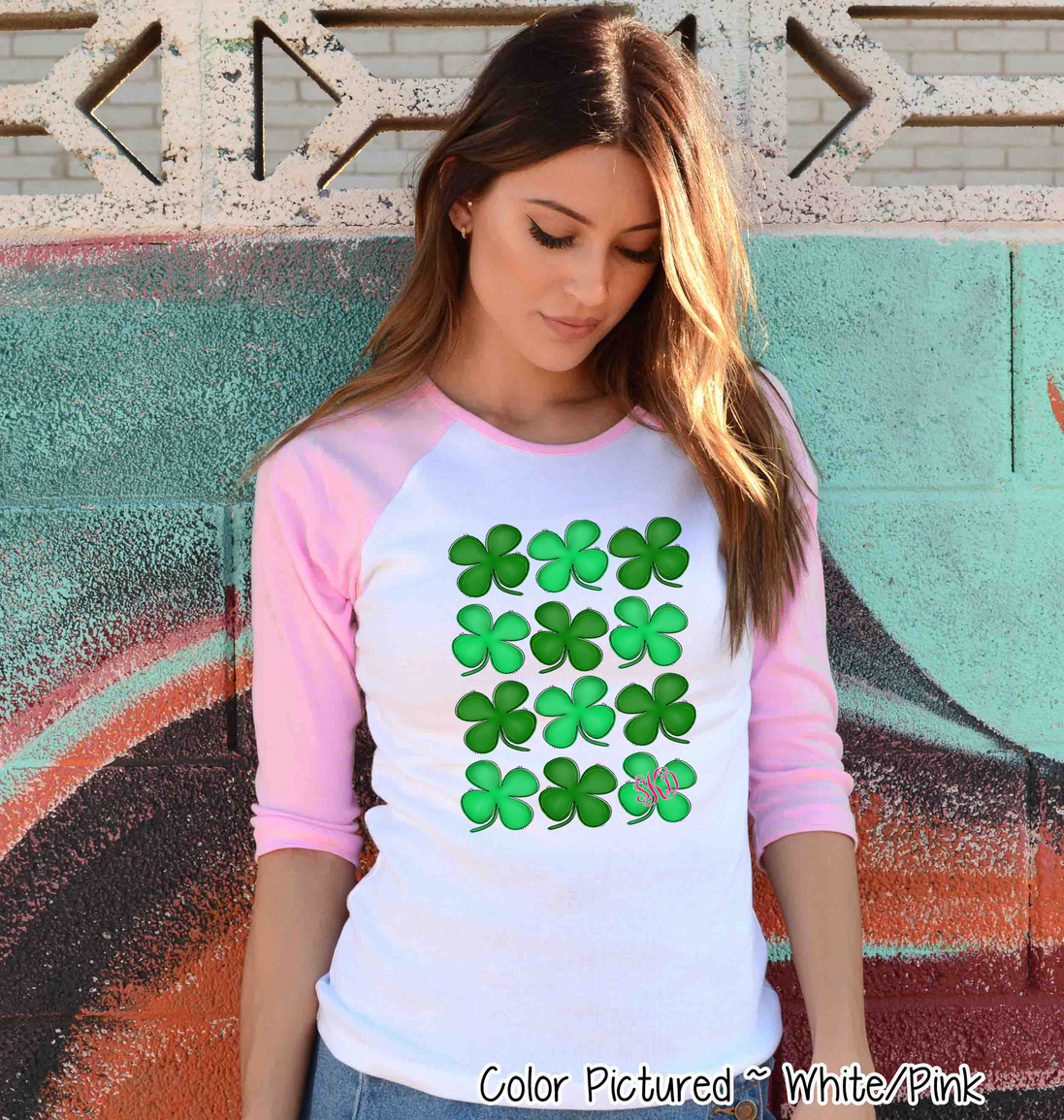 Monogram Rows of St Patricks Day Clovers Tee