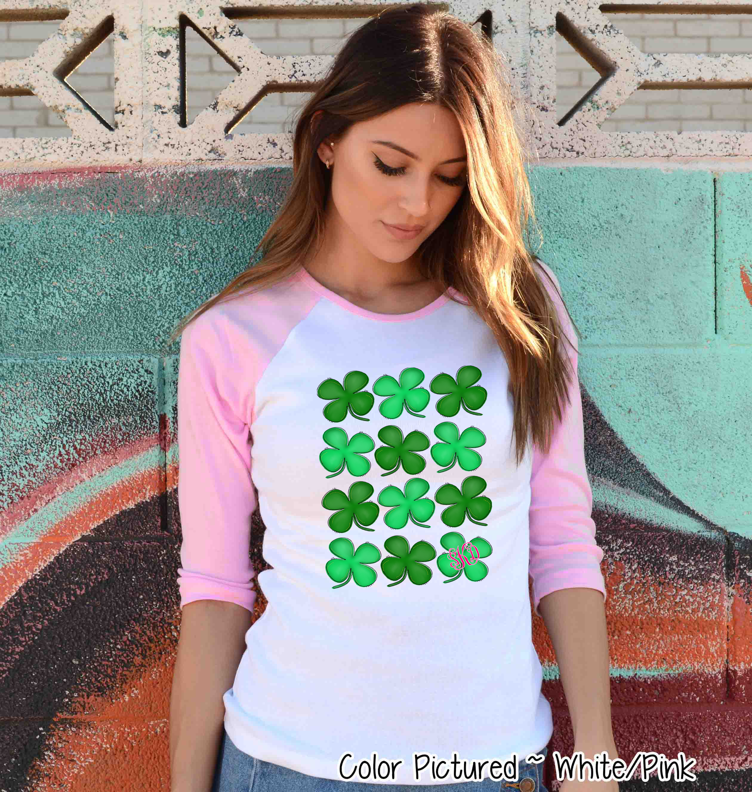 Monogram Rows of St Patricks Day Clovers Tee