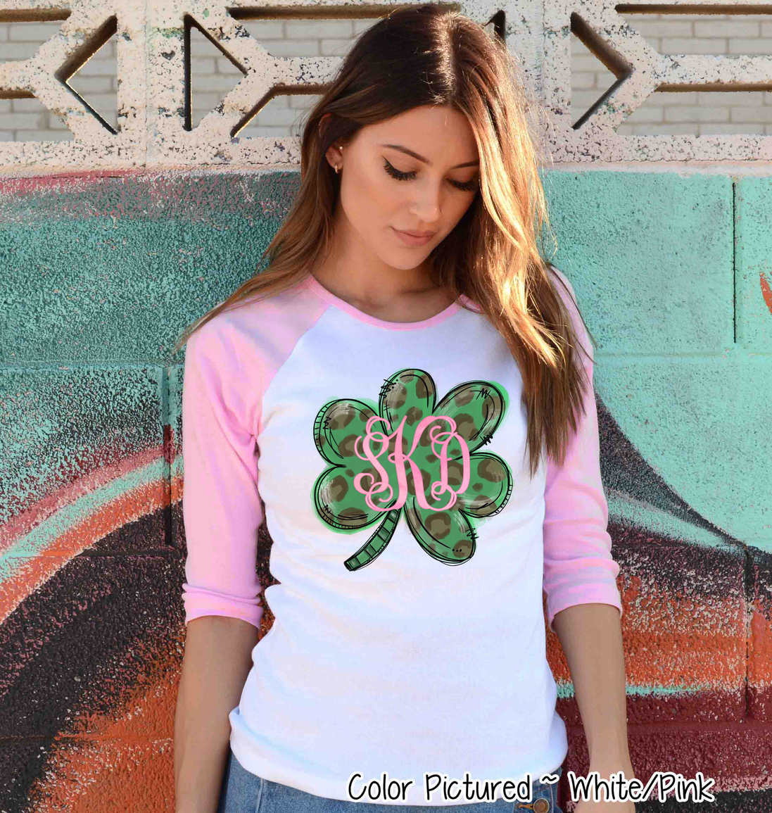 Monogram Green Leopard Shamrock St Patricks Day Tee