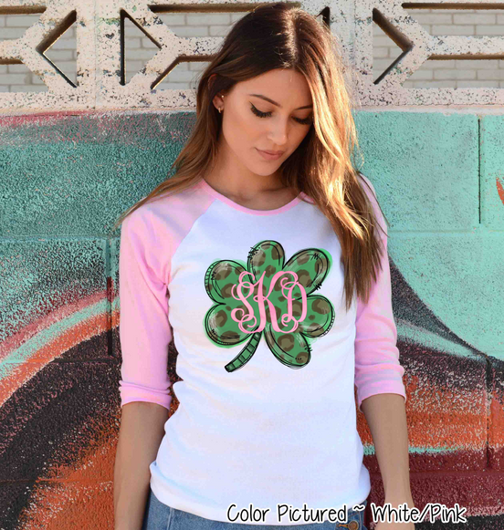 Monogram Green Leopard Shamrock St Patricks Day Tee