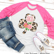 Monogram Leopard Shamrock St Patricks Day Tee