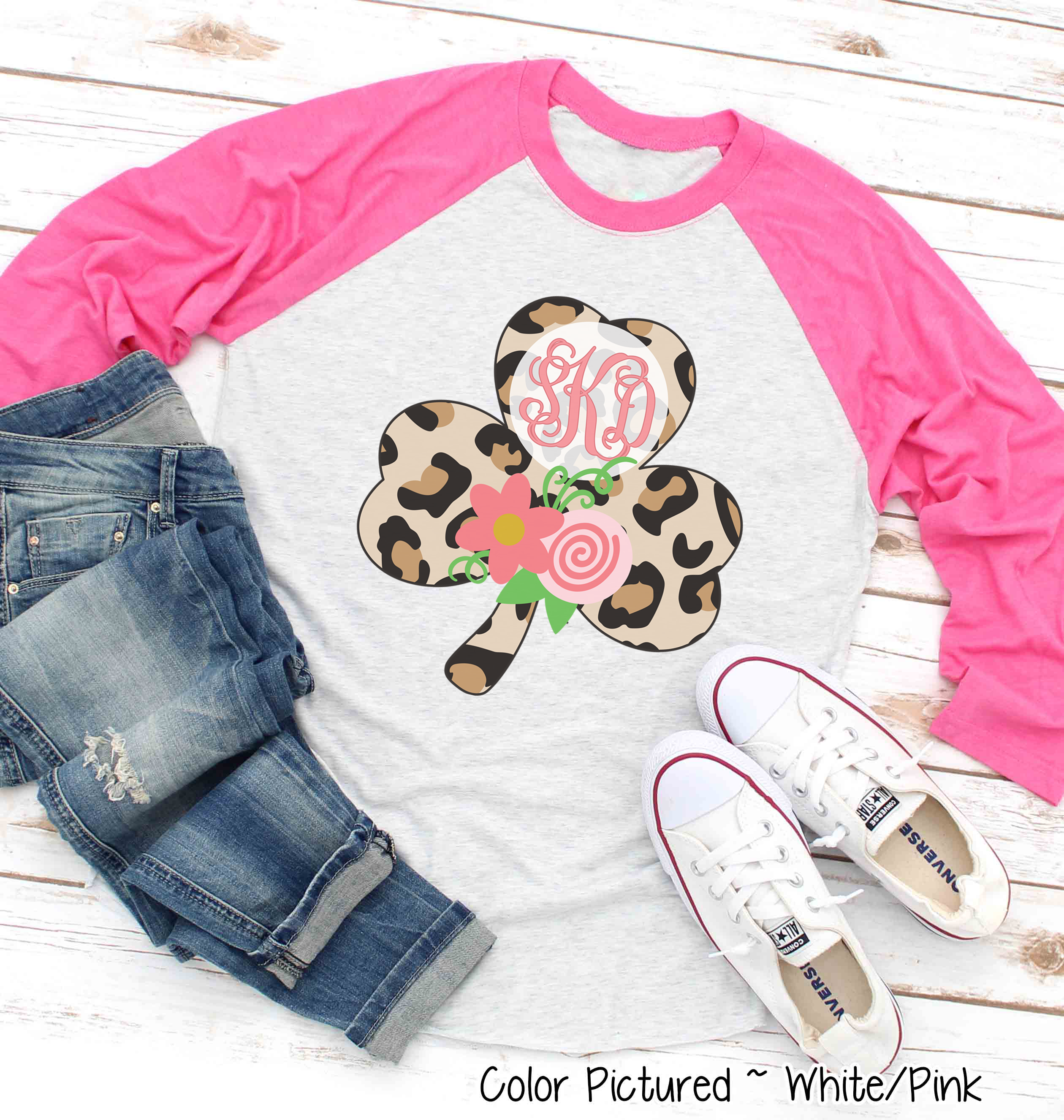 Monogram Leopard Shamrock St Patricks Day Tee