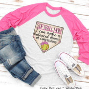 Softball Pink Mom I Can Make a Balanced Dinner at Concessions Tee