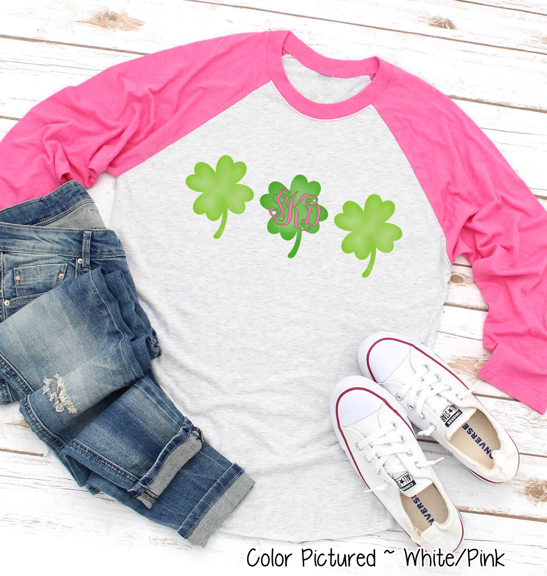 Monogram Watercolor Clover Trio St Patricks Day Tee