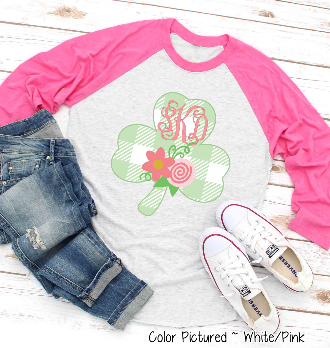 Monogram Buffalo Plaid Shamrock St Patricks Day Tee