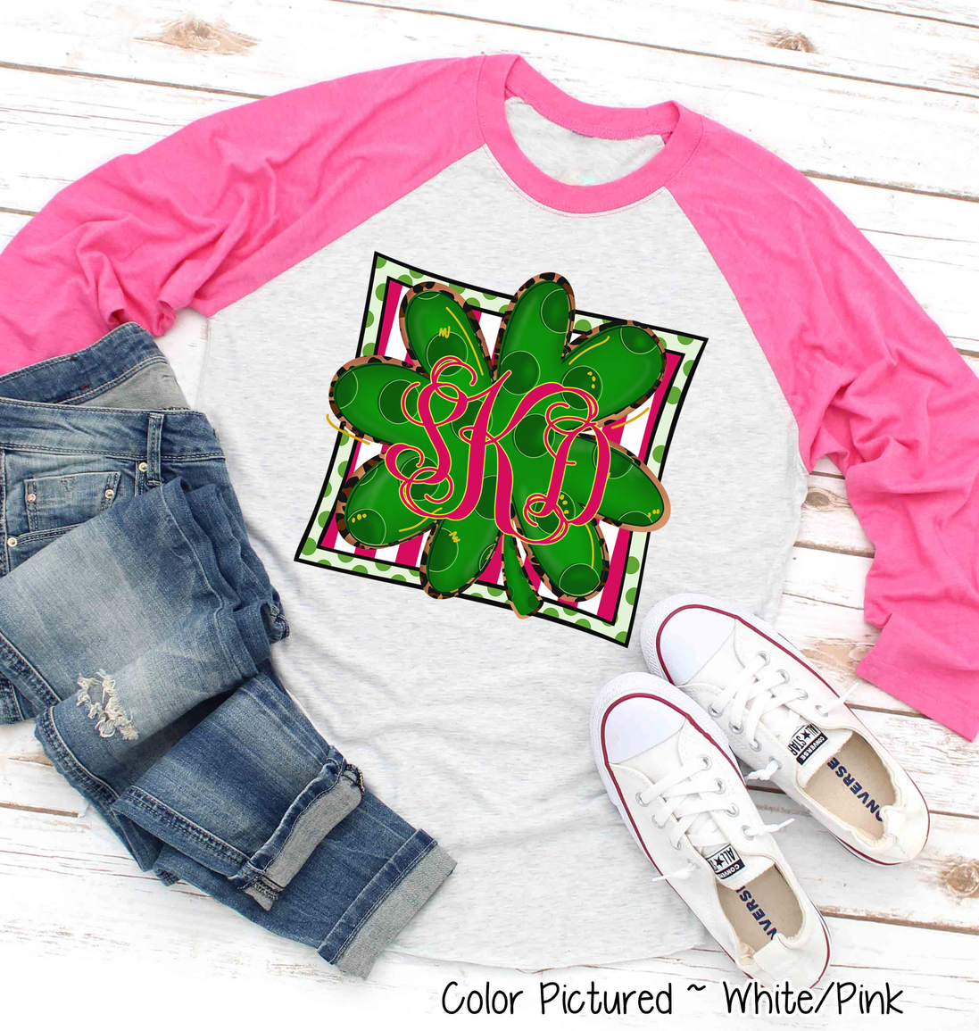 Monogram St Patricks Day Clover Tee