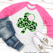 Monogram Green Leopard Shamrock St Patricks Day Tee