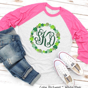 Monogram Watercolor Shamrock Wreath St Patricks Day Tee