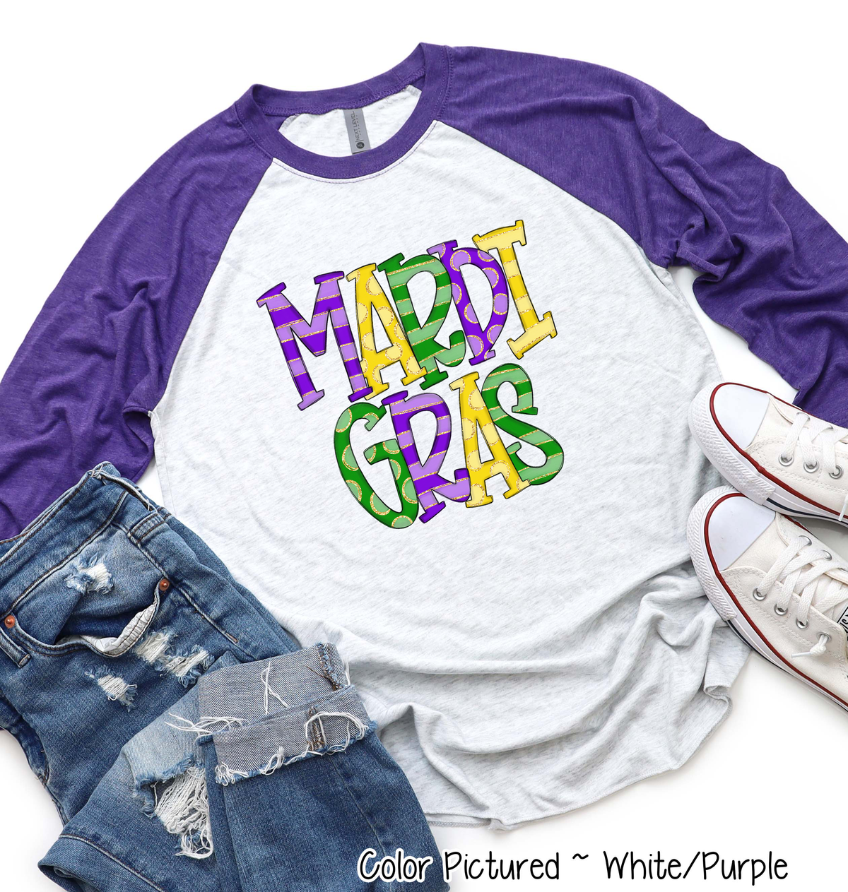 Mardi Gras Doodle Letters Tee