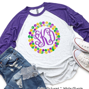 Monogram Mardi Gras Beads Wreath Tee