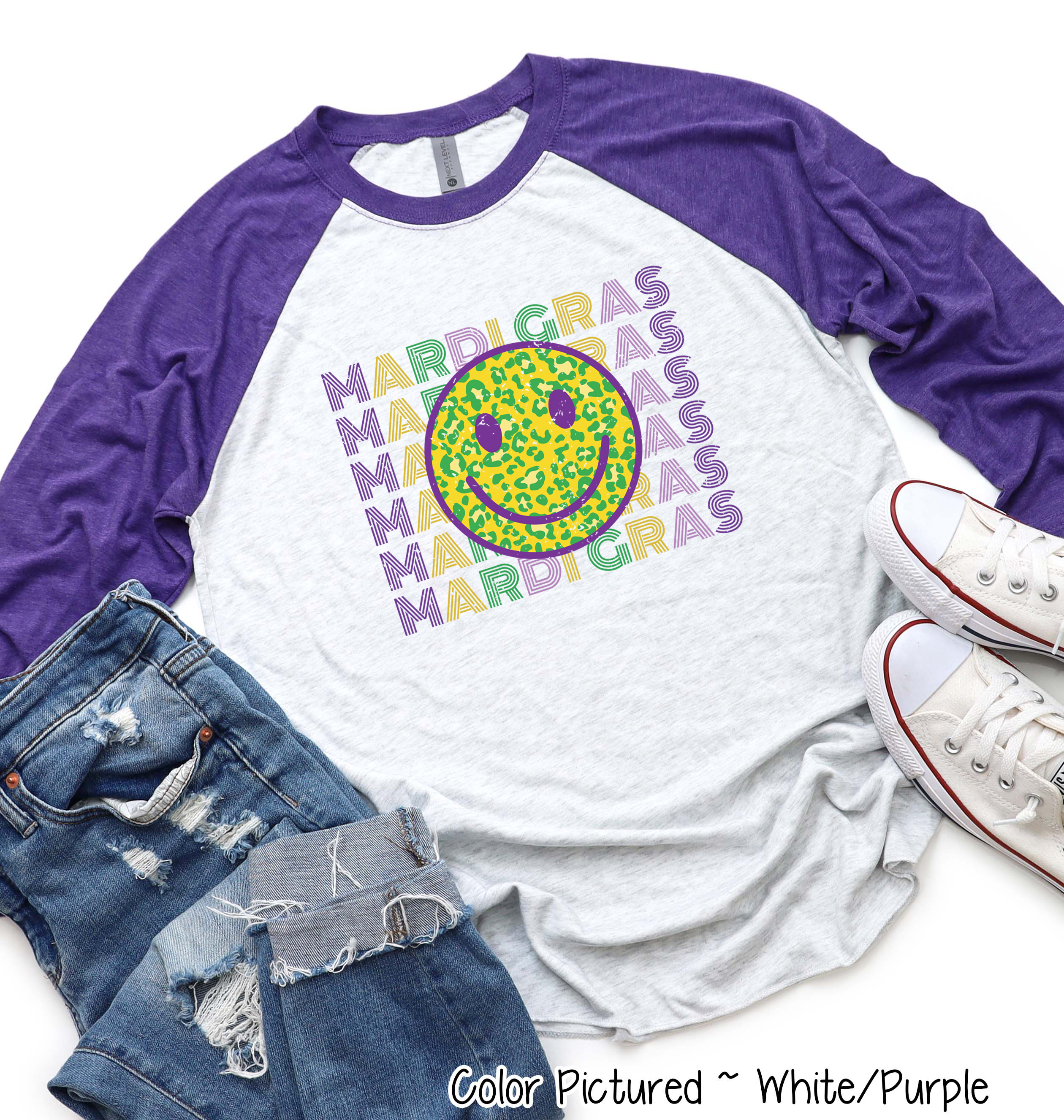 Smiley Face Happy Face Mardi Gras Tee