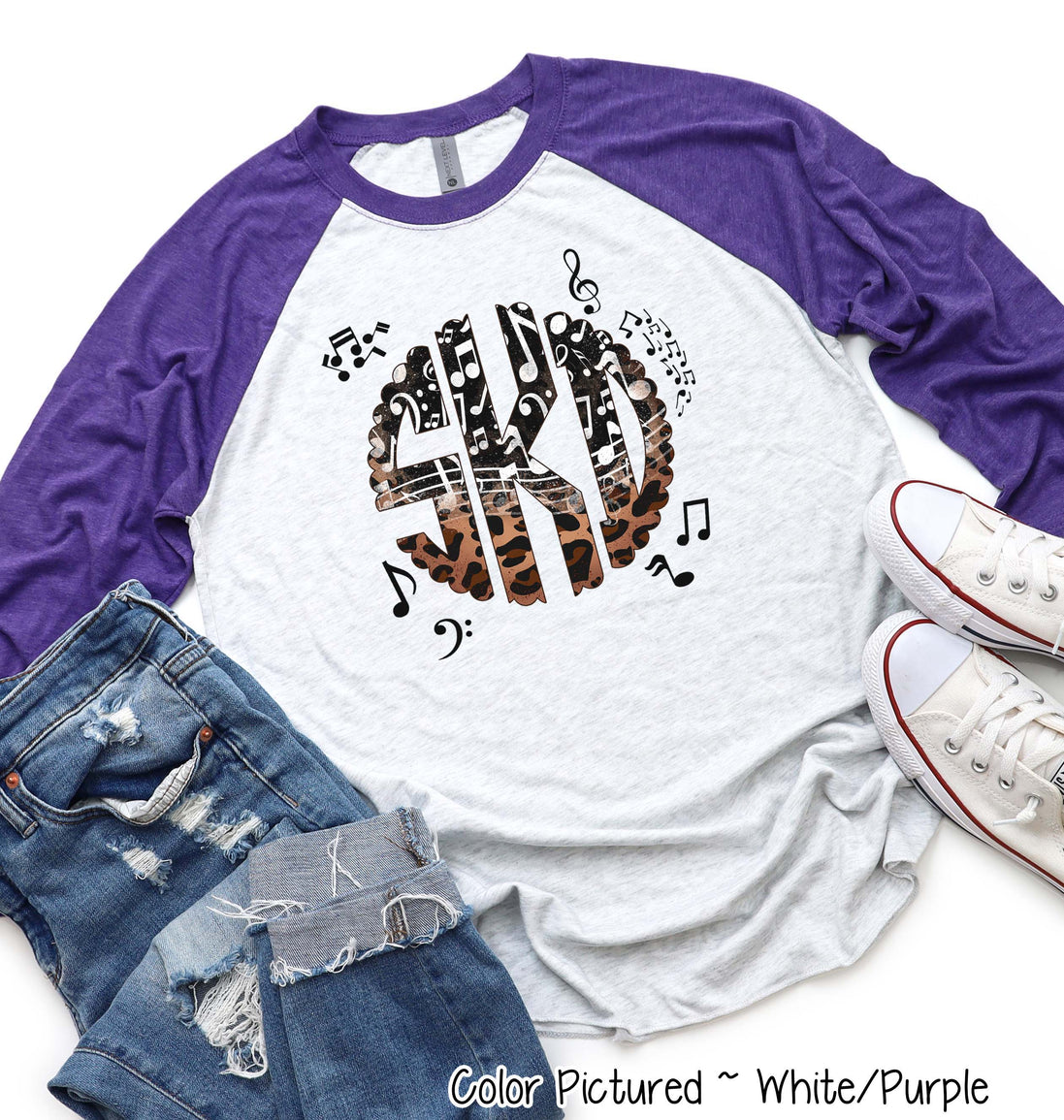 Band Choir Music Notes Leopard Big Monogram Tee