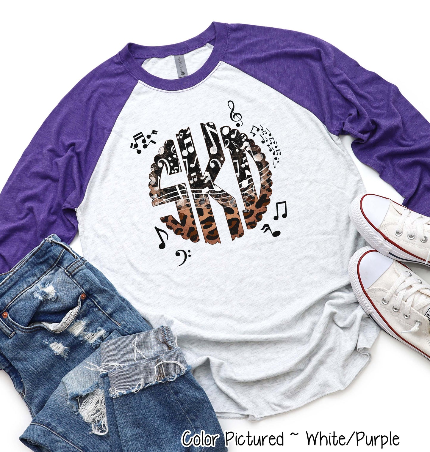 Band Choir Music Notes Leopard Big Monogram Tee