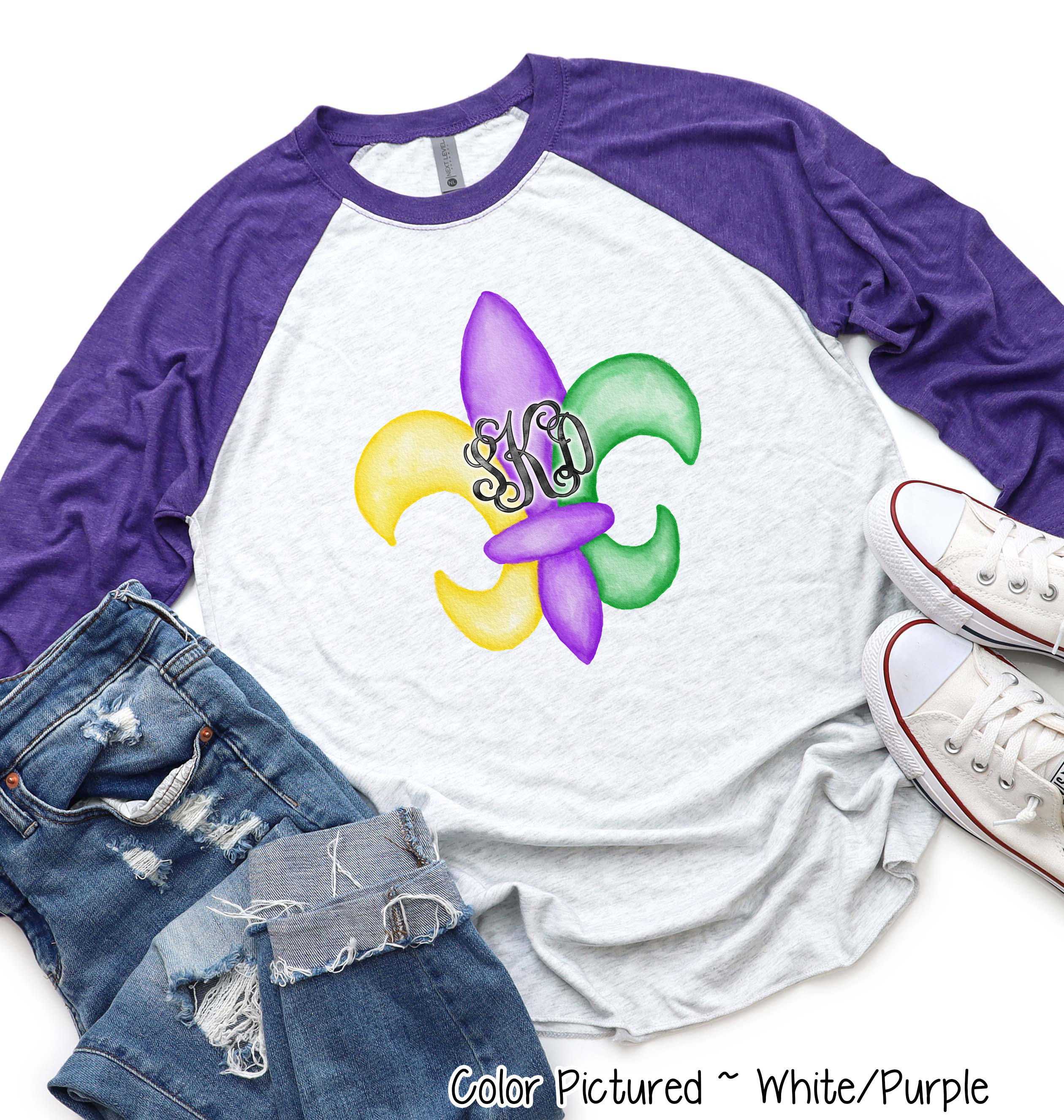 Monogram Fleur De Lis Mardi Gras Tee