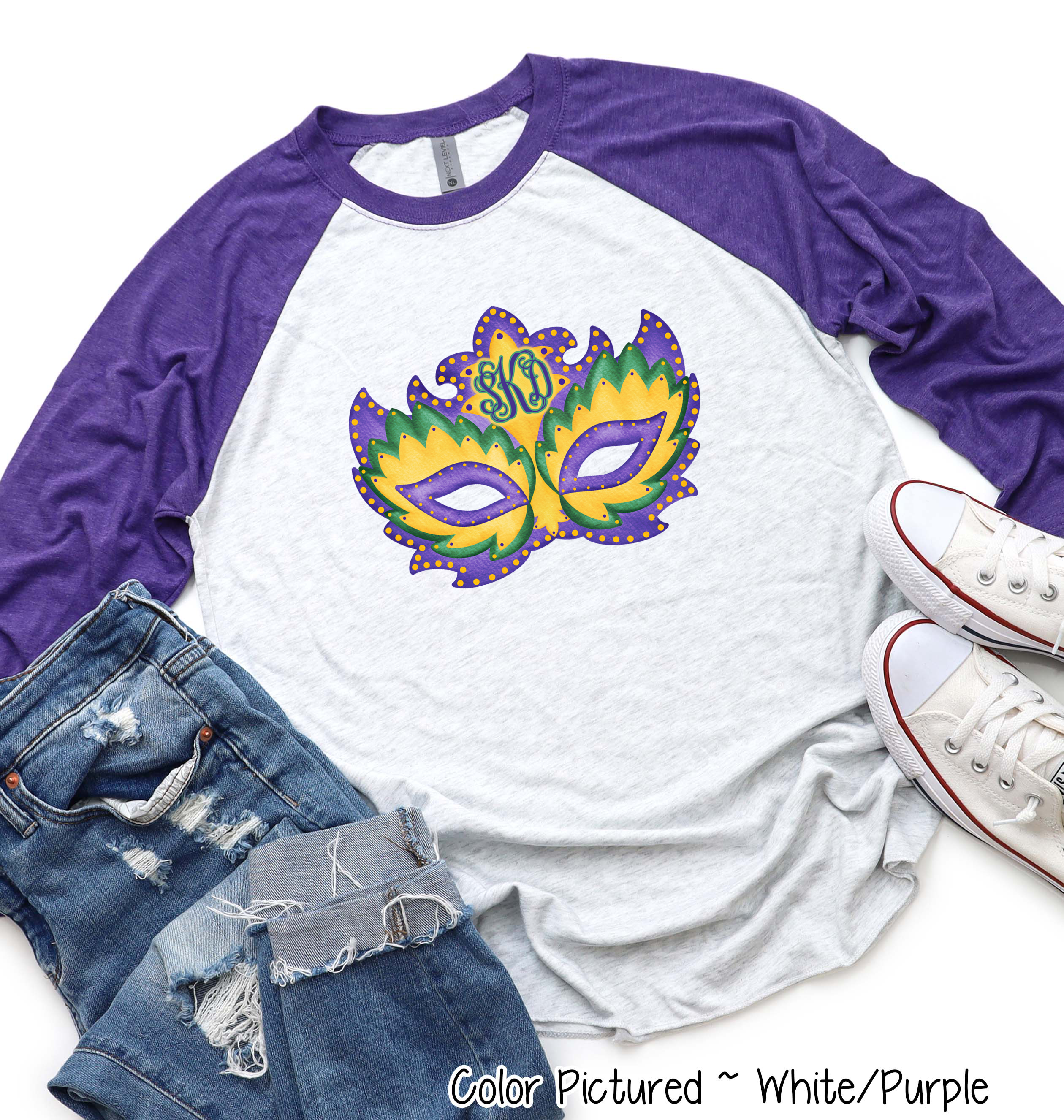 Monogram Watercolor Mardi Gras Mask Tee