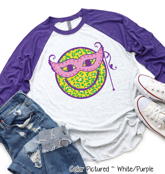 Masked Smiley Face Mardi Gras Tee