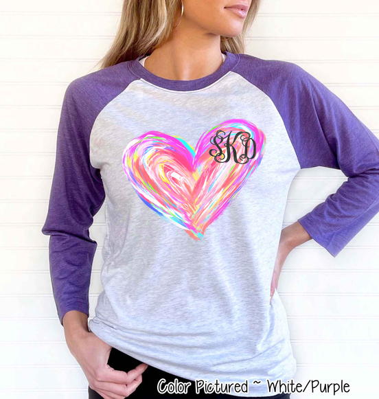 Monogram Watercolor Valentine Heart Shirt