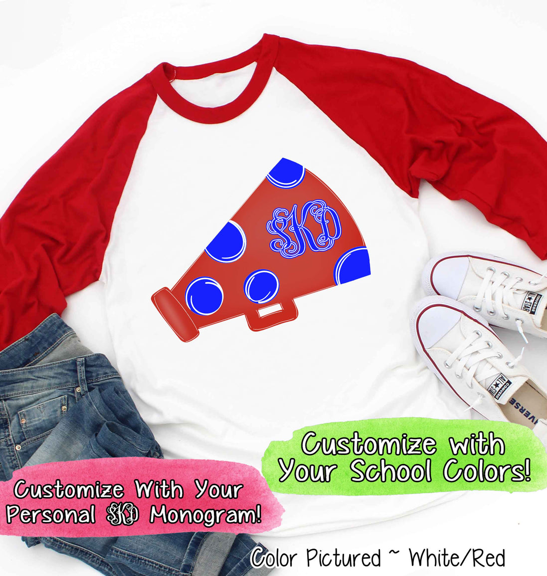 Personalized Dot Megaphone Cheerleader Spirit Tee