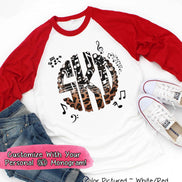 Band Choir Music Notes Leopard Big Monogram Tee