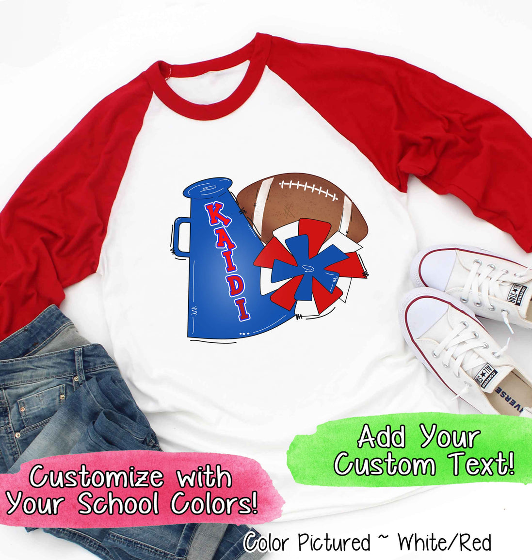 Personalized Megaphone Pom Football Spirit Tee