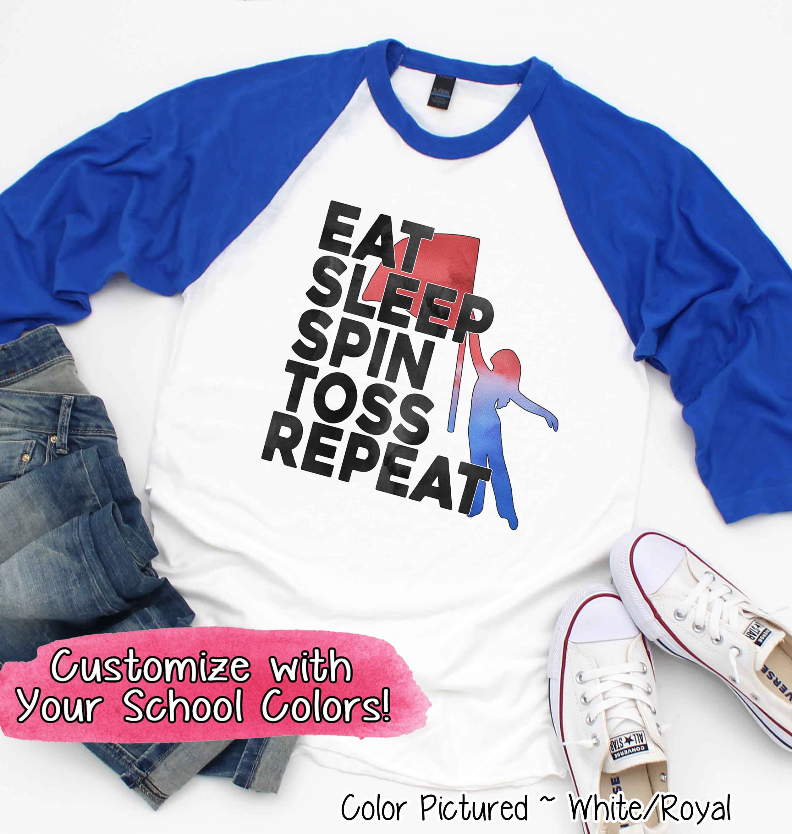 Personalized Eat Sleep Spin Toss Repeat Color Guard Tee