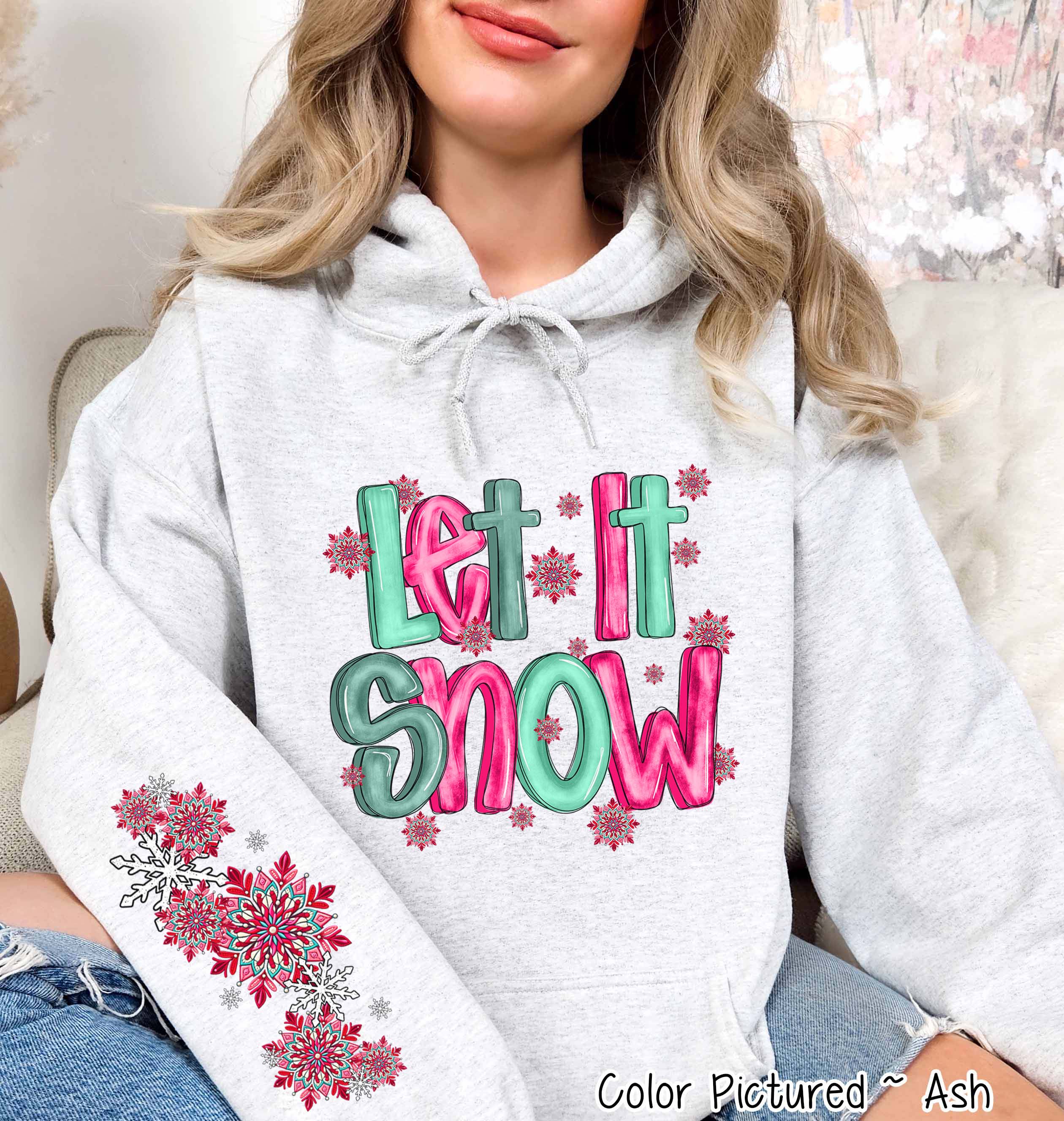 Let It Snow with Sleeve Print Winter Tee or Sweatshirt