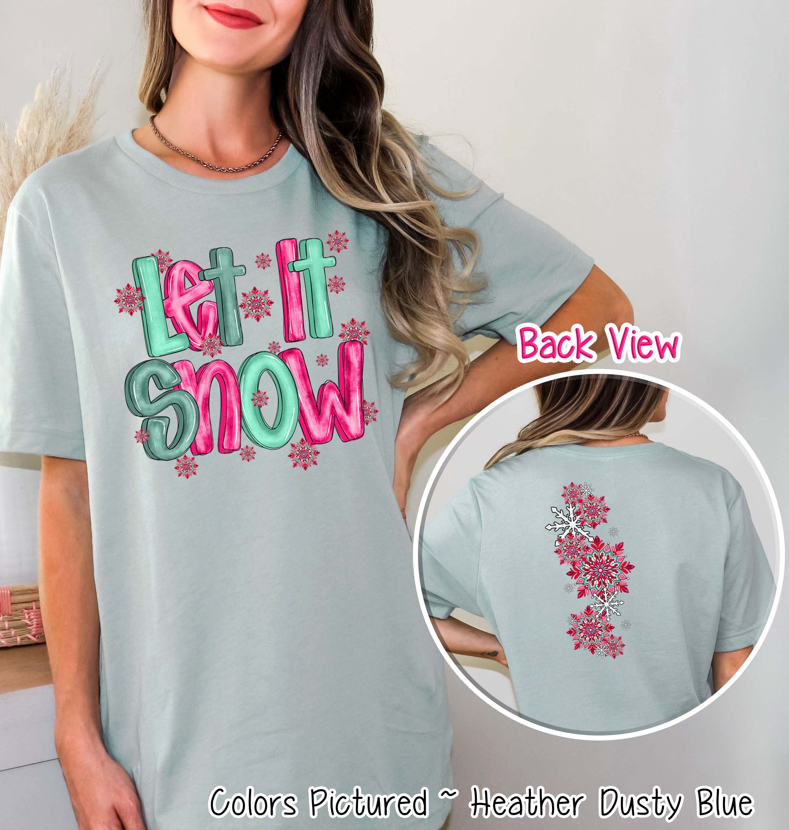 Let It Snow with Sleeve Print Winter Tee or Sweatshirt