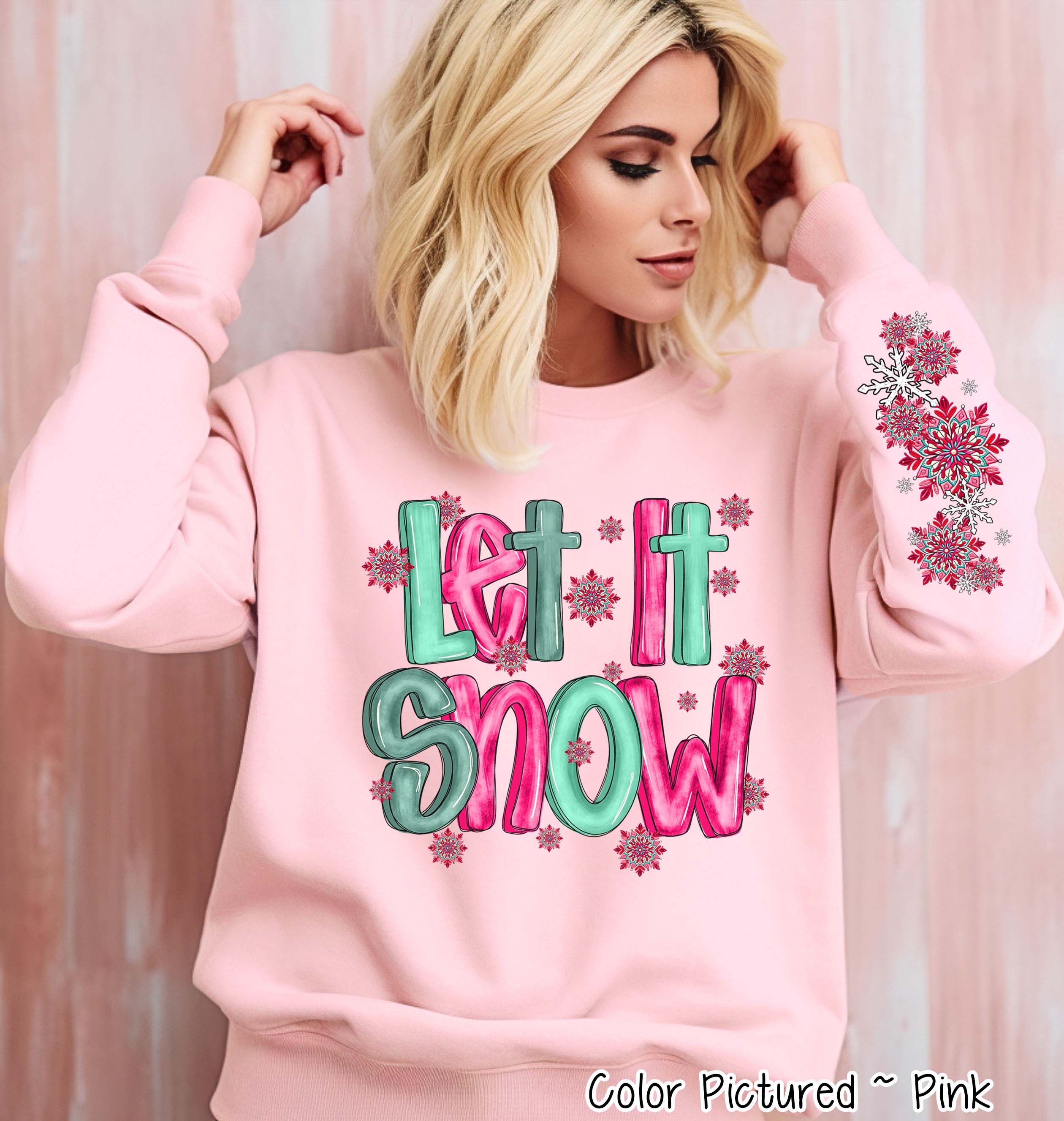 Let It Snow with Sleeve Print Winter Tee or Sweatshirt