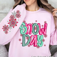 Snow Day with Sleeve Print Winter Tee or Sweatshirt