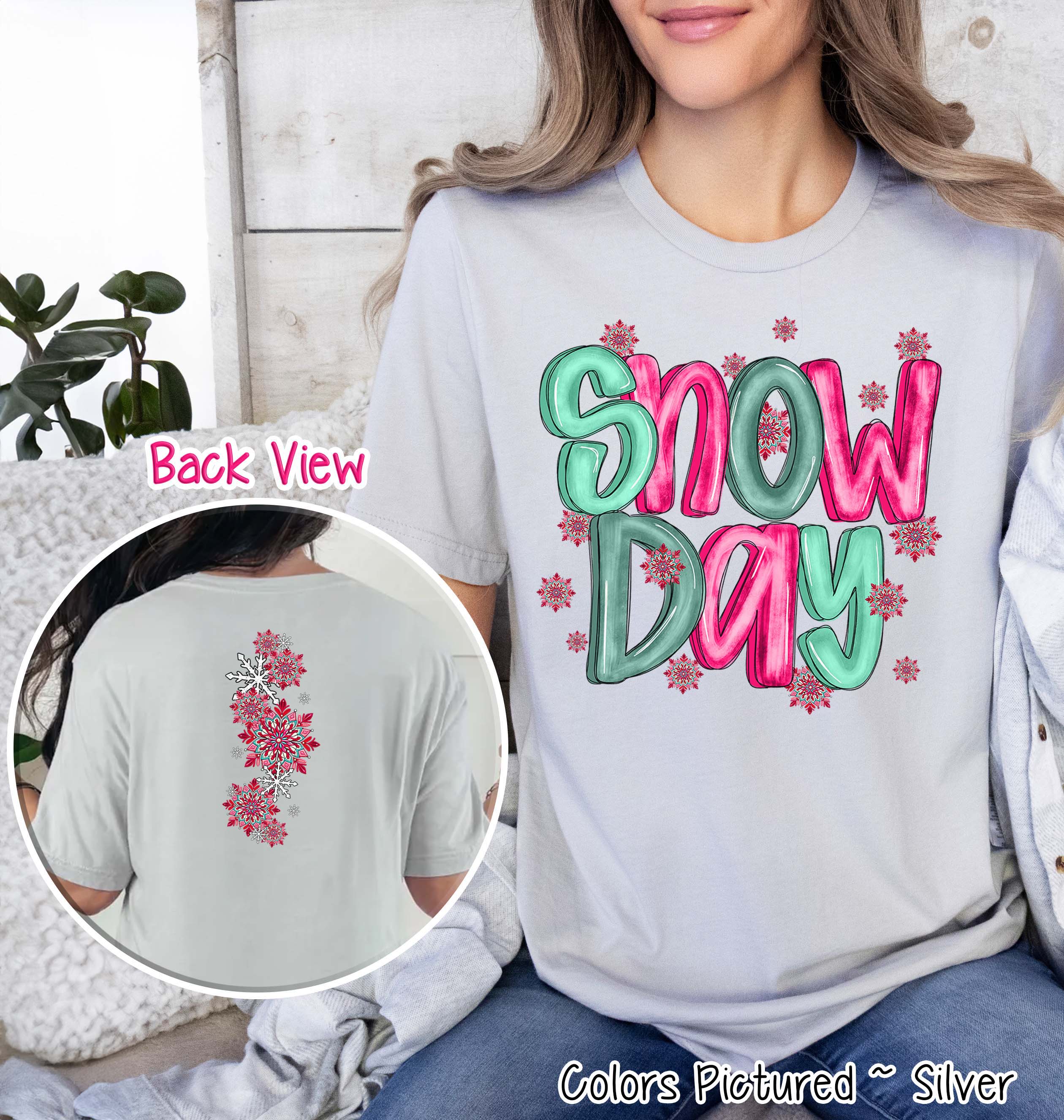 Snow Day with Sleeve Print Winter Tee or Sweatshirt