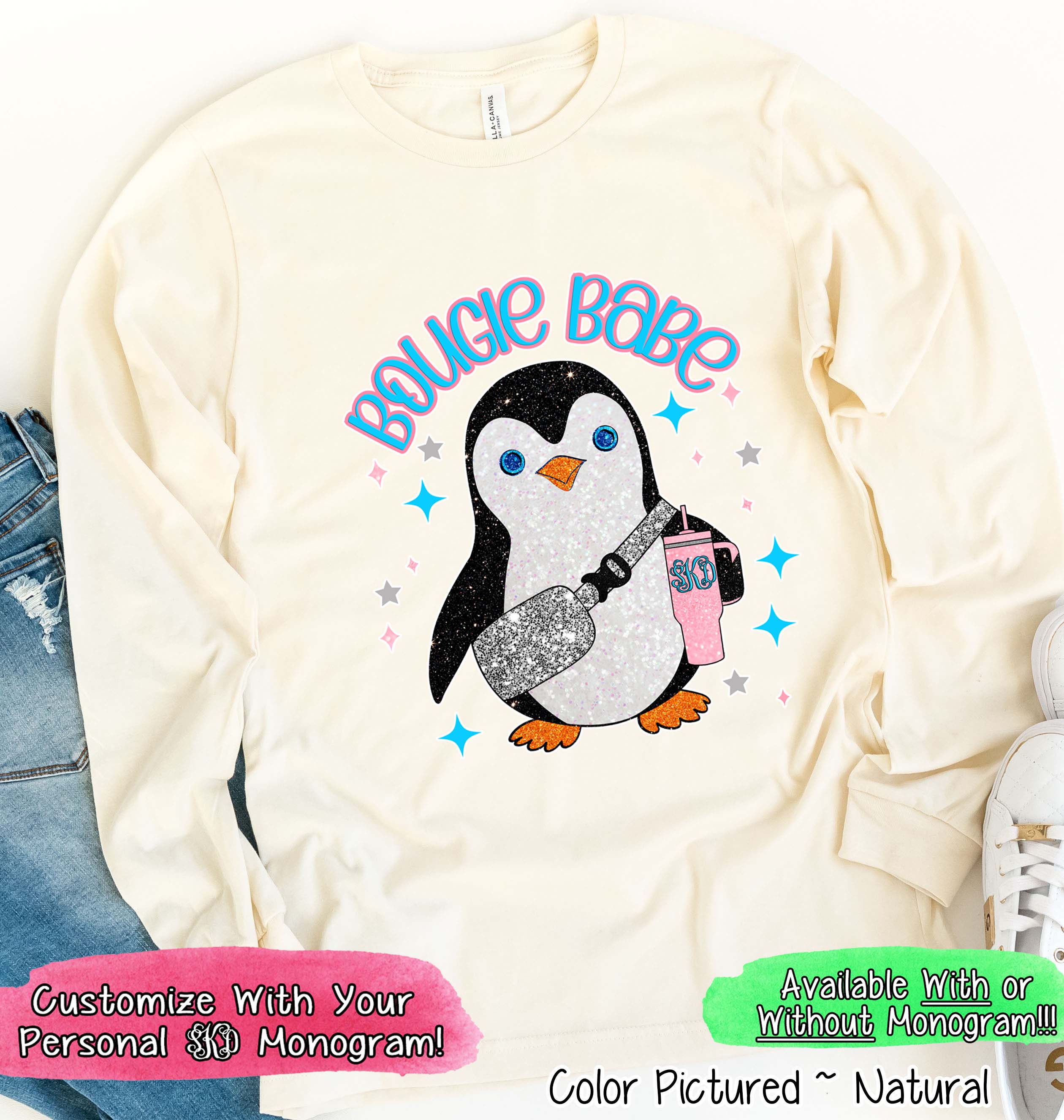 Monogram Bougie Babe Penguin Winter Tee or Sweatshirt