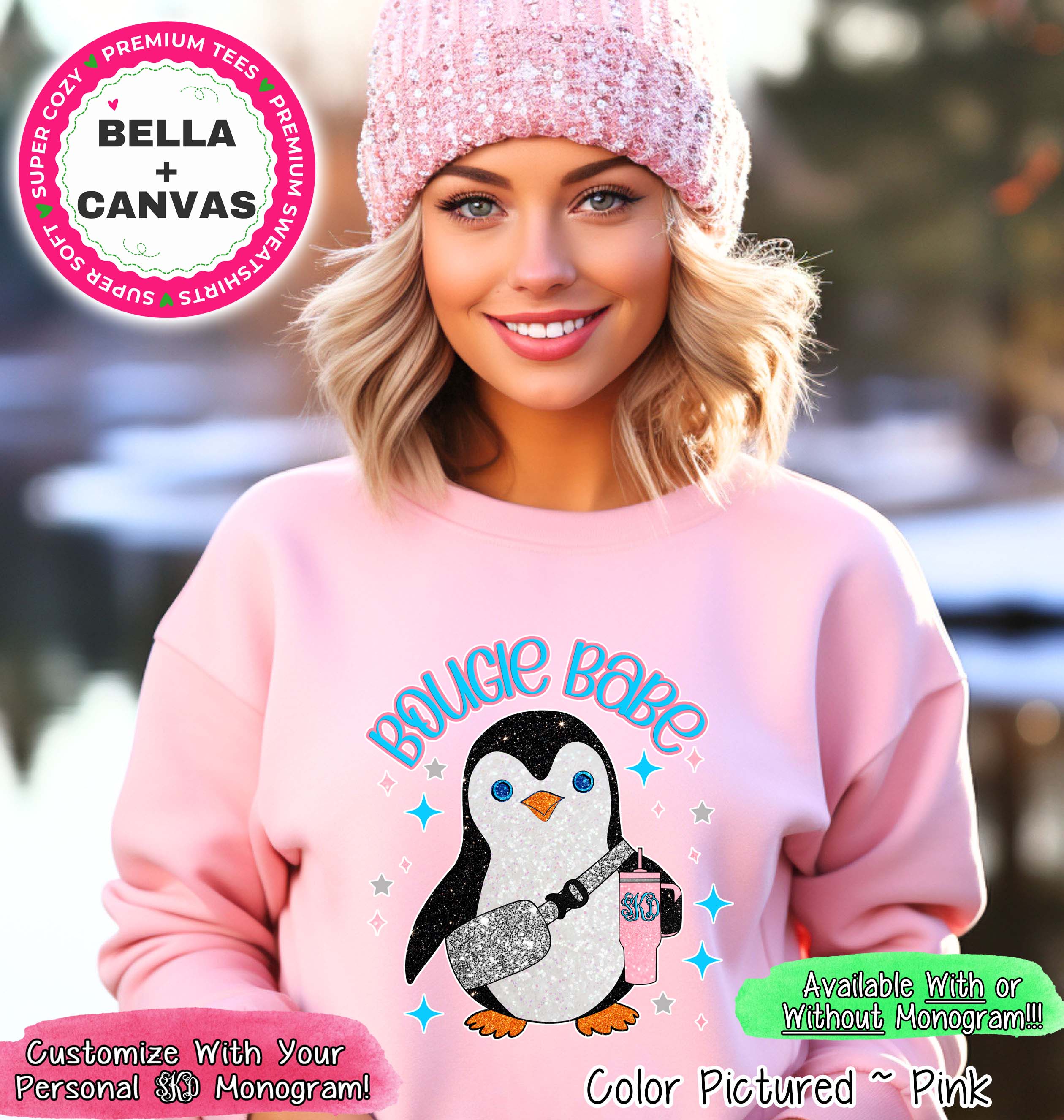 Monogram Bougie Babe Penguin Winter Tee or Sweatshirt