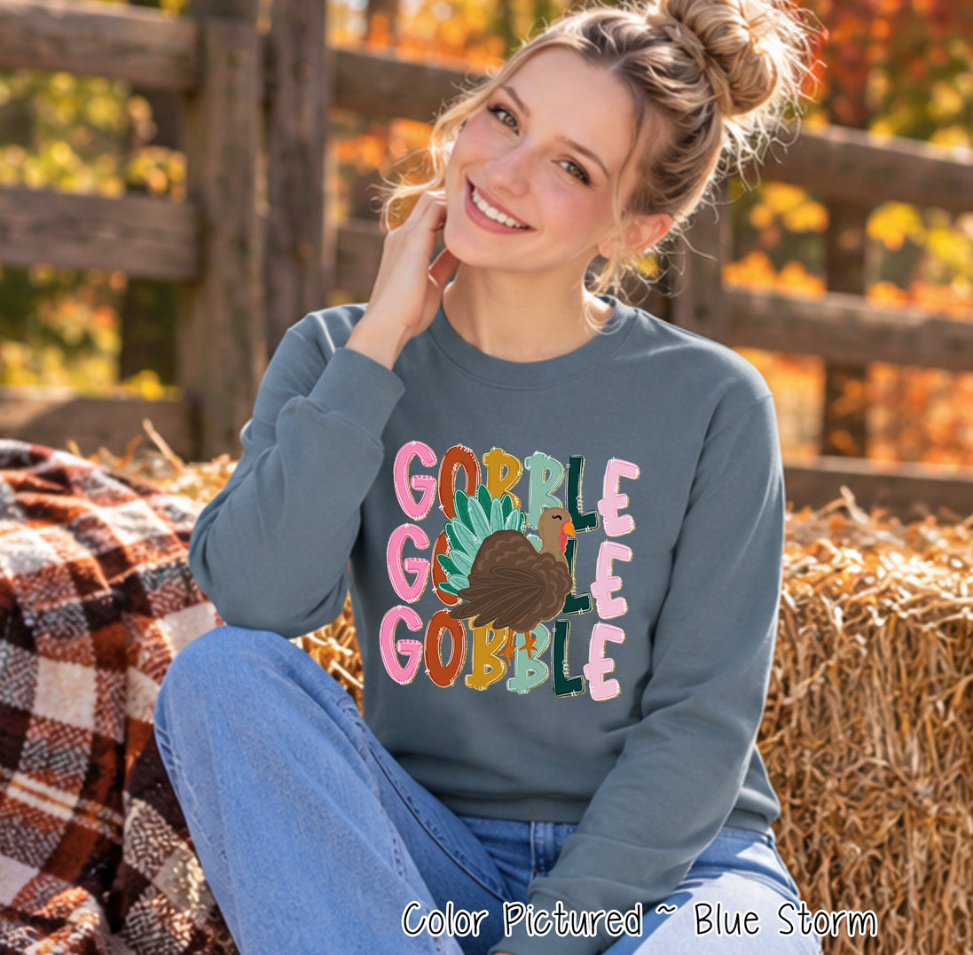 Colorful Gobble Gobble Turkey Shirt — long sleeve product photo