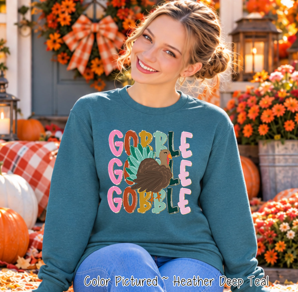 Colorful Gobble Gobble Turkey Shirt — sweatshirt product photo