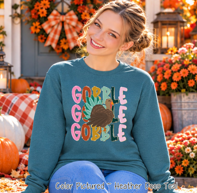 Colorful Gobble Gobble Turkey Shirt — sweatshirt product photo