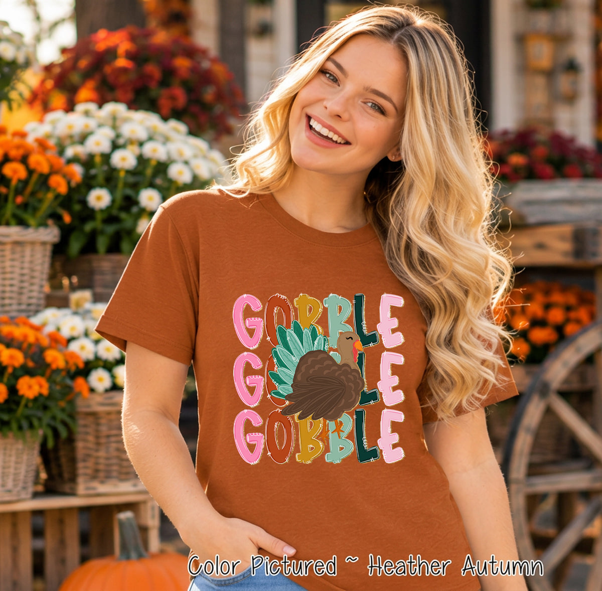 Colorful Gobble Gobble Turkey Shirt — tee product photo