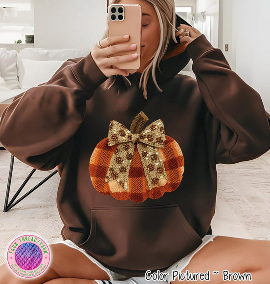 Plaid Knit-Look Pumpkin Bow Shirt – product photo 2