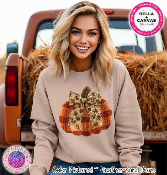 Plaid Knit-Look Pumpkin Bow Shirt – product photo 1