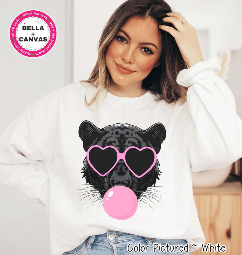 Preppy Bubble Blowing Panther Mascot Team Sweatshirt, Cute Mascot Sweater, School Team Tee, Favorite Panthers Team Shirt, School Logo Hoody image 1