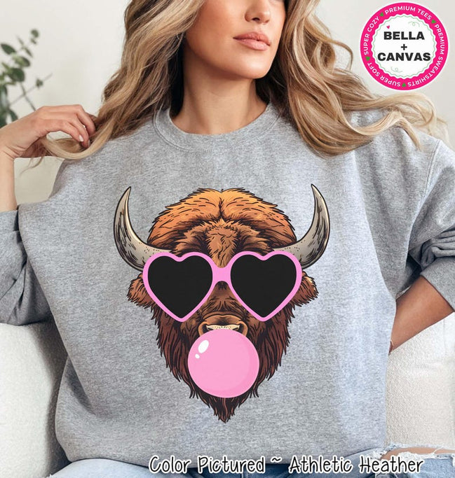 Preppy Bubble Blowing Buffalo Mascot Team Sweatshirt, Cute Mascot Sweater, School Team Tee, Favorite Bison Team Shirt, School Logo Hoody image 1