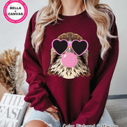 Preppy Bubble Blowing Pink Falcons Mascot Team Sweatshirt, Cute Mascot Sweater, School Team Tee, Favorite Falcons Team Shirt,School Logo Tee image 1