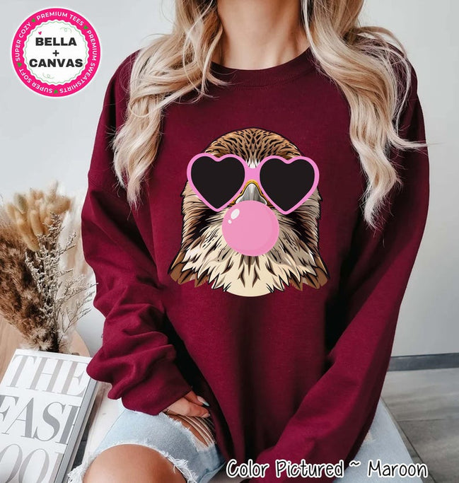 Preppy Bubble Blowing Pink Falcons Mascot Team Sweatshirt, Cute Mascot Sweater, School Team Tee, Favorite Falcons Team Shirt,School Logo Tee image 1