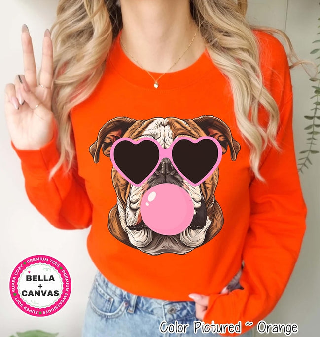 Preppy Bubble Blowing Bulldog Mascot Team Sweatshirt, Cute Mascot Sweater, School Team Tee, Favorite Bulldog Team Shirt, School Logo Hoodie image 1