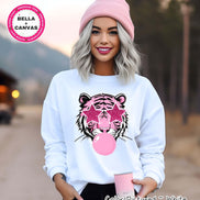 Preppy Pink Bubble Blowing Tigers Mascot Team Sweatshirt, Cute Mascot Sweater, School Team Tee, Favorite Tigers Team Shirt, School Logo Tee image 1