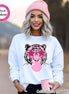 Preppy Pink Bubble Blowing Tigers Mascot Team Sweatshirt, Cute Mascot Sweater, School Team Tee, Favorite Tigers Team Shirt, School Logo Tee image 1