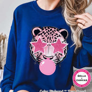 Preppy Bubble Blowing Pink Leopard Mascot Team Sweatshirt, Cute Jaguar Mascot Sweater,School Team Tee,Favorite Team Shirt,School Logo Hoodie image 1