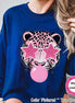 Preppy Bubble Blowing Pink Leopard Mascot Team Sweatshirt, Cute Jaguar Mascot Sweater,School Team Tee,Favorite Team Shirt,School Logo Hoodie image 1