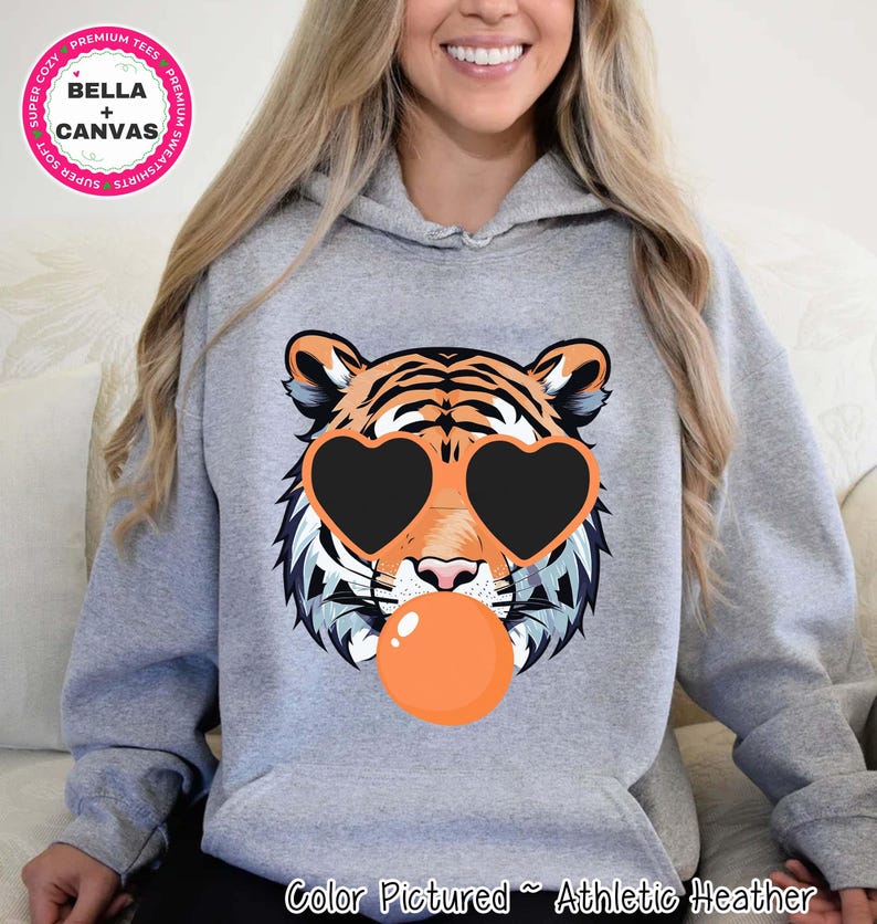 Preppy Bubble Blowing Tigers Mascot Team Sweatshirt, Cute Tigers Mascot Sweater, School Team Tee, Favorite Tigers Team Shirt,School Logo Tee image 2