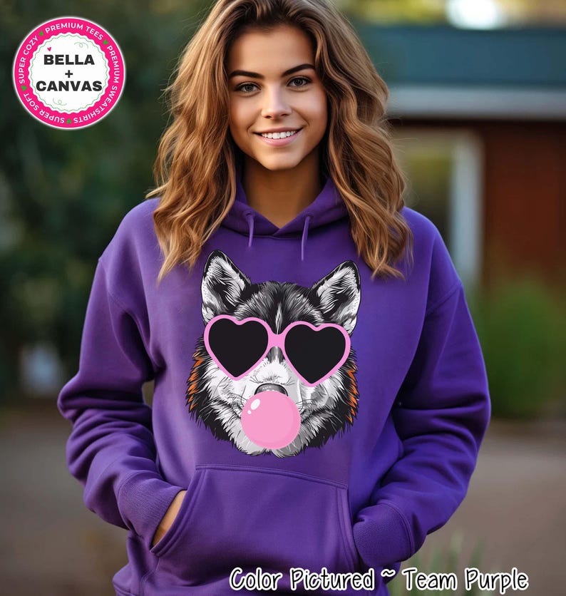 Preppy Bubble Blowing Husky Mascot Team Sweatshirt, Cute Mascot Sweater, School Team Tee, Favorite Huskies Team Shirt, School Logo Hoody image 2